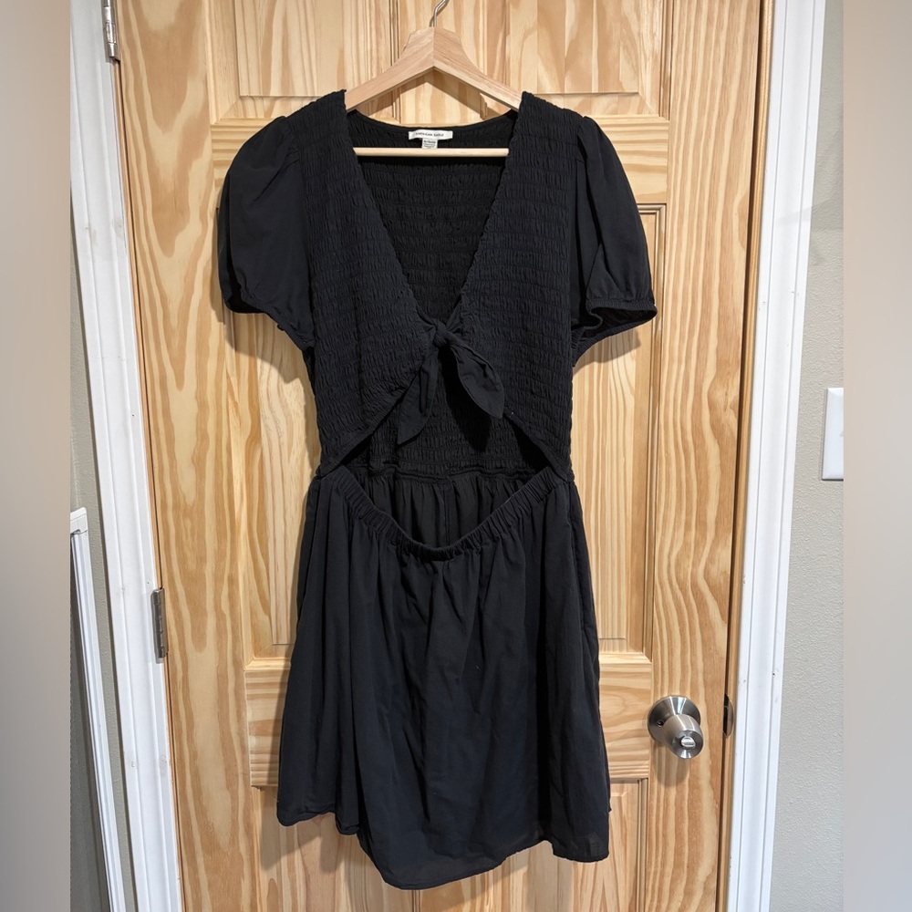American Eagle Tie Front Black Mini Dress